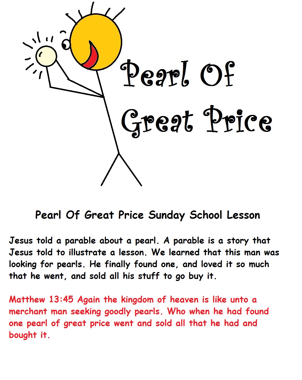 The Pearl Of Great Price Sunday School lesson